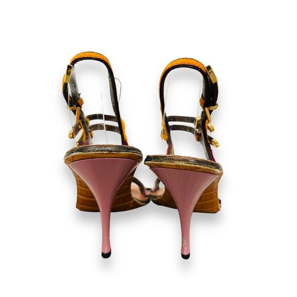 LOUIS VUITTON Pink Multicolor Ponyhair Buckle Accent Slingback Sandal Heels 37 - Picture 6 of 7